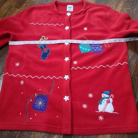 Vintage 80's Red Fleece Ugly Christmas Cardigan Medium - Picture 7 of 9